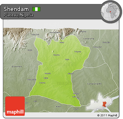 Physical 3D Map of Shendam, semi-desaturated