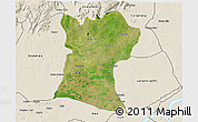 Satellite 3D Map of Shendam, shaded relief outside