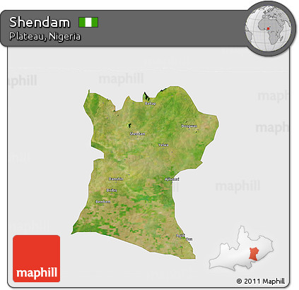 Satellite 3D Map of Shendam, single color outside