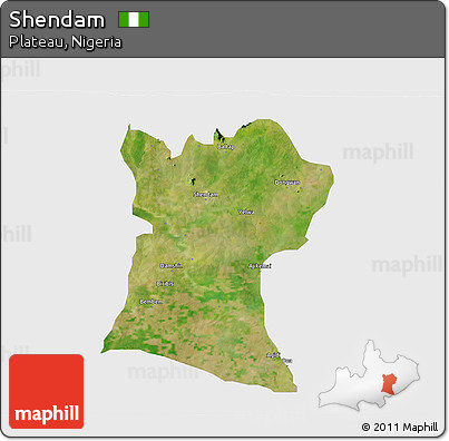 Satellite 3D Map of Shendam, single color outside