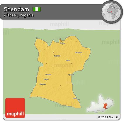 Savanna Style 3D Map of Shendam, single color outside