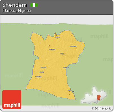 Savanna Style 3D Map of Shendam, single color outside