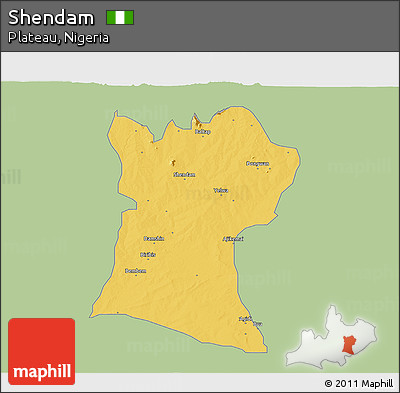 Savanna Style 3D Map of Shendam, single color outside
