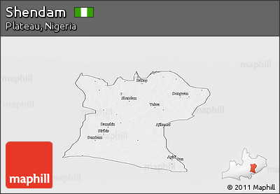 Silver Style Panoramic Map of Shendam, single color outside