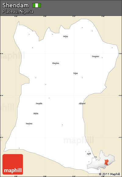 Classic Style Simple Map of Shendam, single color outside