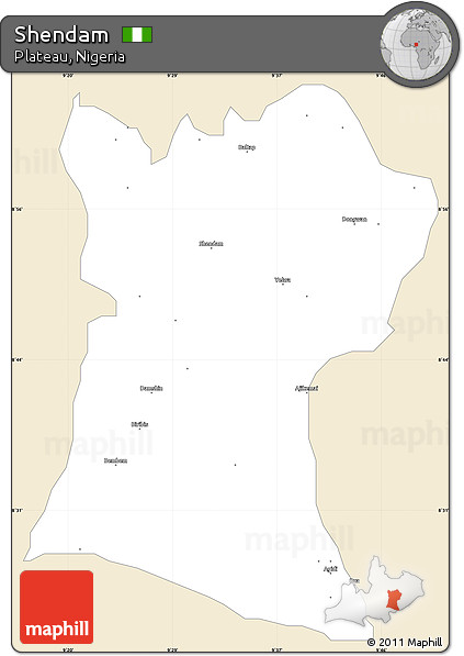 Classic Style Simple Map of Shendam, single color outside