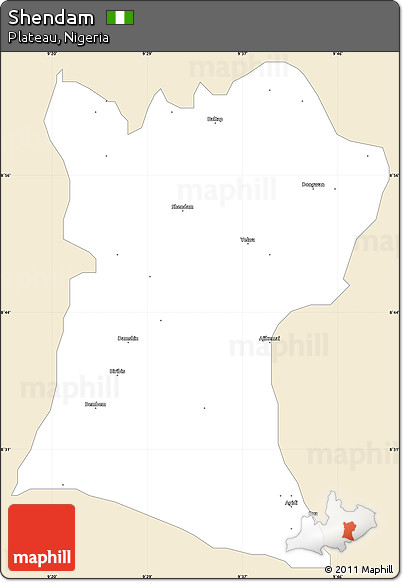 Classic Style Simple Map of Shendam, single color outside