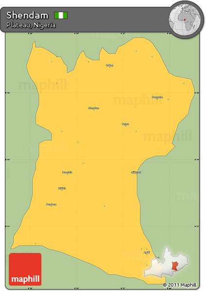 Savanna Style Simple Map of Shendam, single color outside