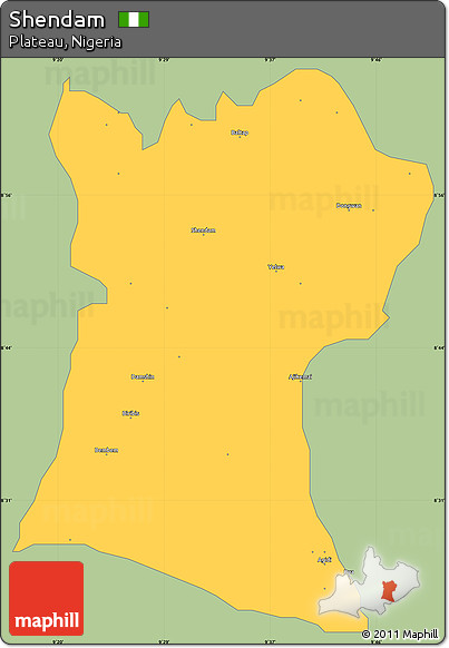 Savanna Style Simple Map of Shendam, single color outside