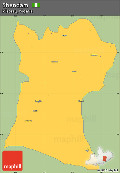 Savanna Style Simple Map of Shendam, single color outside