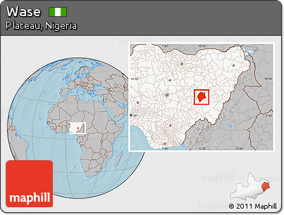 Gray Location Map of Wase, highlighted country, hill shading