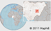 Gray Location Map of Wase, highlighted country, hill shading