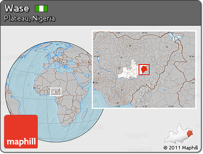 Gray Location Map of Wase, highlighted parent region, hill shading