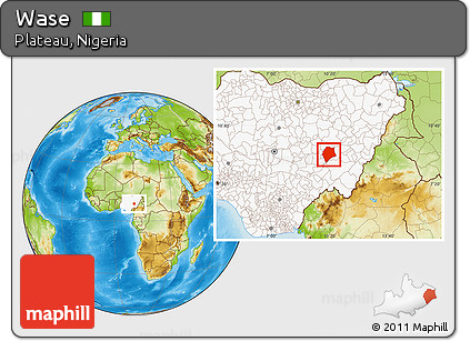 Physical Location Map of Wase, highlighted country