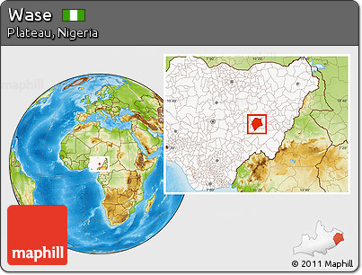 Physical Location Map of Wase, highlighted country