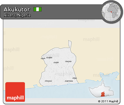 Classic Style 3D Map of Akukutor, single color outside