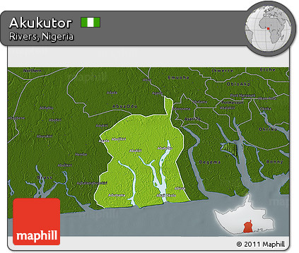 Physical 3D Map of Akukutor, darken