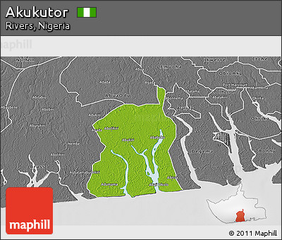 Physical 3D Map of Akukutor, desaturated