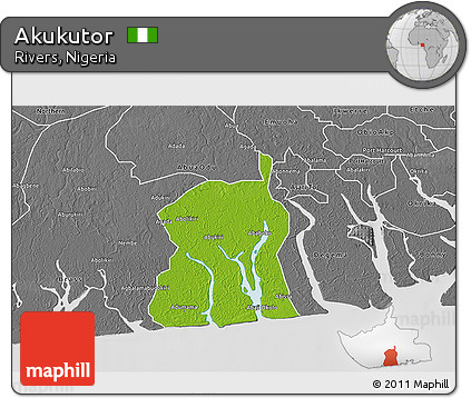 Physical 3D Map of Akukutor, desaturated