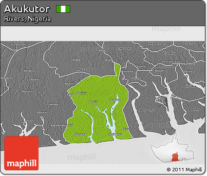 Physical 3D Map of Akukutor, desaturated