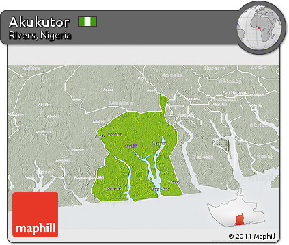 Physical 3D Map of Akukutor, lighten, semi-desaturated