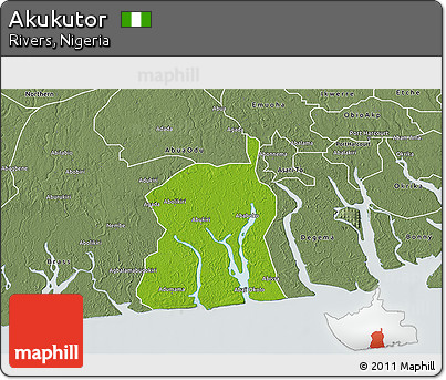 Physical 3D Map of Akukutor, semi-desaturated