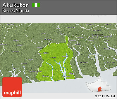 Physical 3D Map of Akukutor, semi-desaturated