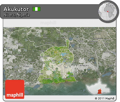Satellite 3D Map of Akukutor, semi-desaturated