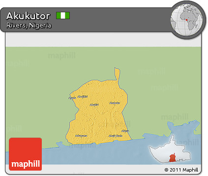 Savanna Style 3D Map of Akukutor, single color outside