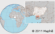 Gray Location Map of Akukutor, highlighted country, highlighted parent region, within the entire country