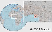 Gray Location Map of Akukutor, highlighted parent region, within the entire country, hill shading