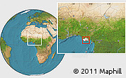 Satellite Location Map of Akukutor, highlighted parent region, within the entire country