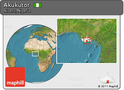 Satellite Location Map of Akukutor, highlighted parent region