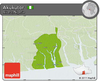 Physical Map of Akukutor, lighten