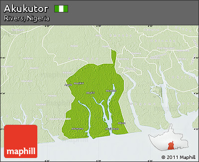 Physical Map of Akukutor, lighten