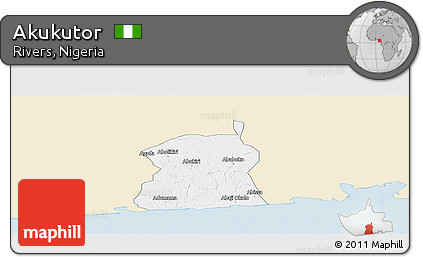 Classic Style Panoramic Map of Akukutor, single color outside