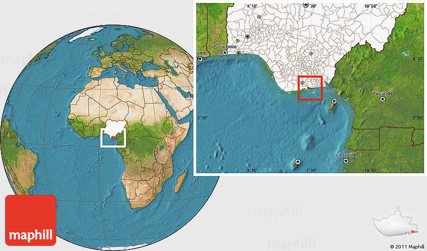 Satellite Location Map of Andoni/O, highlighted country