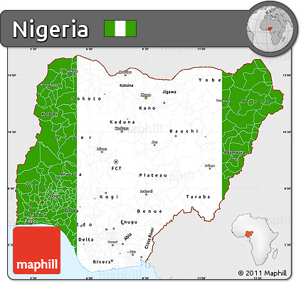 Flag Simple Map of Nigeria, single color outside, flag centered