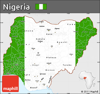Flag Simple Map of Nigeria, single color outside, flag centered