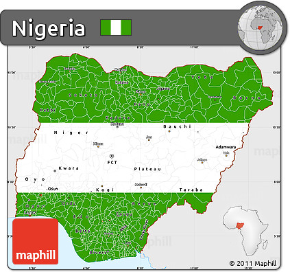 Flag Simple Map of Nigeria, single color outside, flag rotated