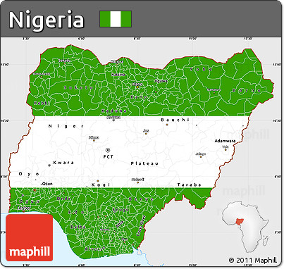 Flag Simple Map of Nigeria, single color outside, flag rotated