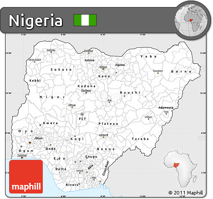 Silver Style Simple Map of Nigeria, single color outside