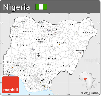 Silver Style Simple Map of Nigeria, single color outside