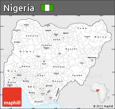 Silver Style Simple Map of Nigeria, single color outside