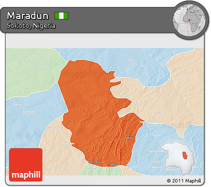 Political 3D Map of Maradun, lighten