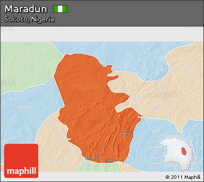 Political 3D Map of Maradun, lighten