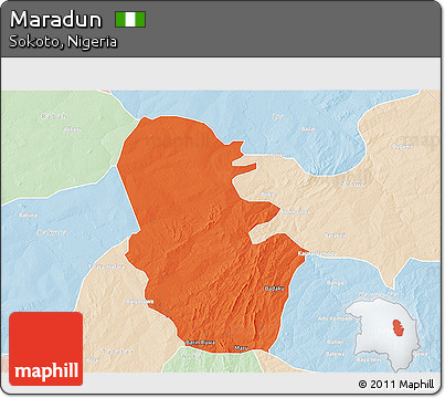 Political 3D Map of Maradun, lighten