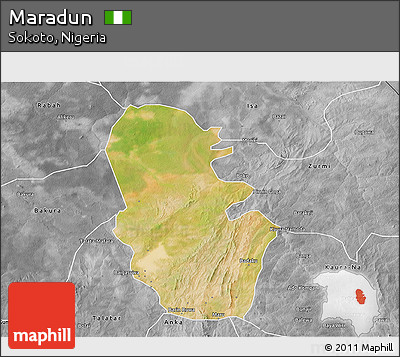 Satellite 3D Map of Maradun, desaturated