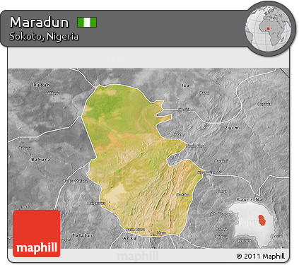Satellite 3D Map of Maradun, desaturated