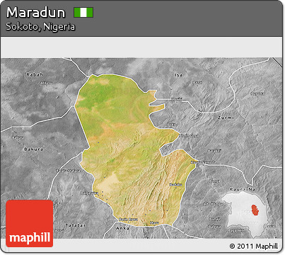 Satellite 3D Map of Maradun, desaturated